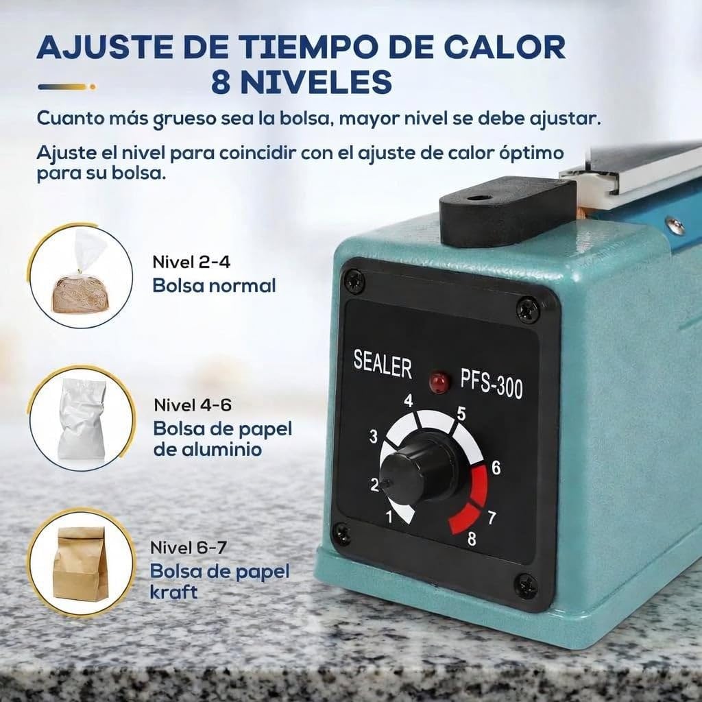Selladora de Bolsas de Plástico 300mm Sellador Térmico Profesional Bolsas de Polietileno/de Papel de Aluminio y Kraft plastificado, plastico retráctil | No hace vacio | con kit resistencia repuesto