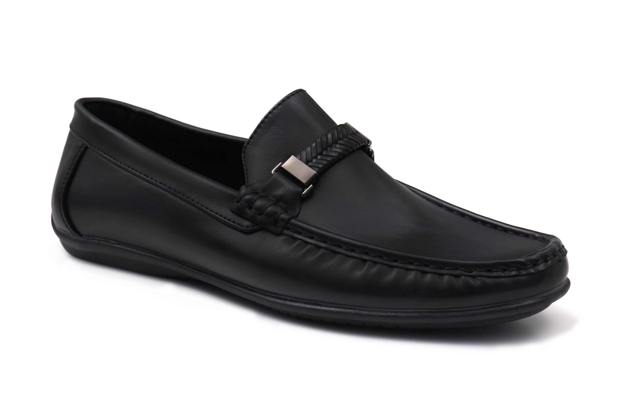 Aston Marc Aston Marc Mens Comfort Loafer, Lightweight Leather Slip on Shoes for Office, Casual Everyday Wear Black, Size 12