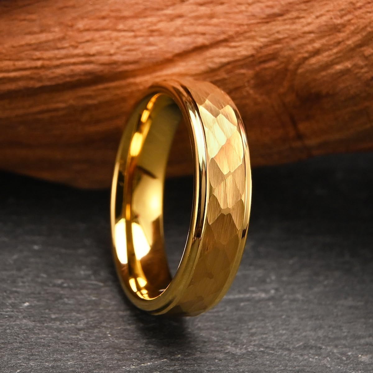 Tungsten Carbide Rings for Men and Women Golden/Black/Silvery Hammered and Grooved Men's Engagement Wedding Bands Simple High Polished
