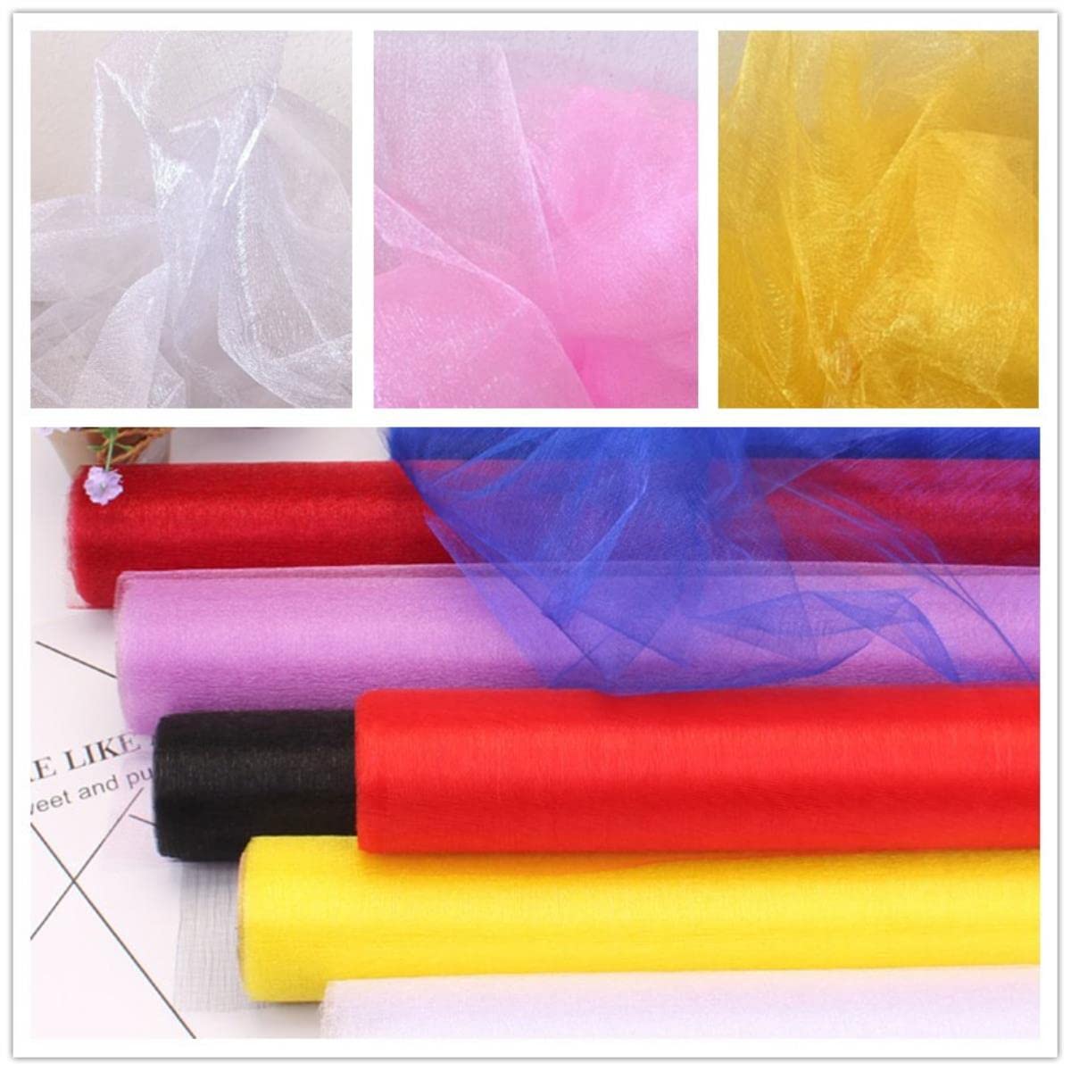 Rouleau De Tulle Organza 48 Cm X 10 M - Rose, Blanc Ou Jaune, Pour Décoration Mariage, Tutu, Arche, Rideaux