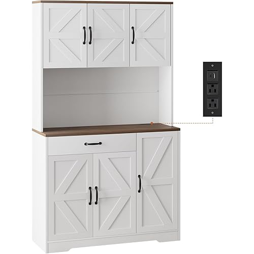 71" Kitchen Pantry Cabinet with Charging Station, Kitchen Cabinet for Dining Room, Holds Coffee Maker, Toaster, Snacks & Wine
