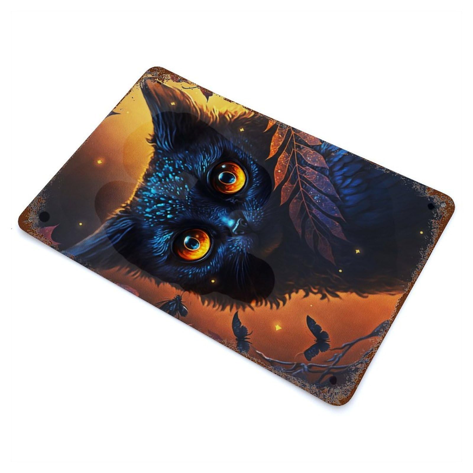 Rust Effect Black Ghost Cat Distressed Metal Wall Sign 11.8"x7.9", Decorative Metal Wall Art for Living Room, Hallway And Home Decor