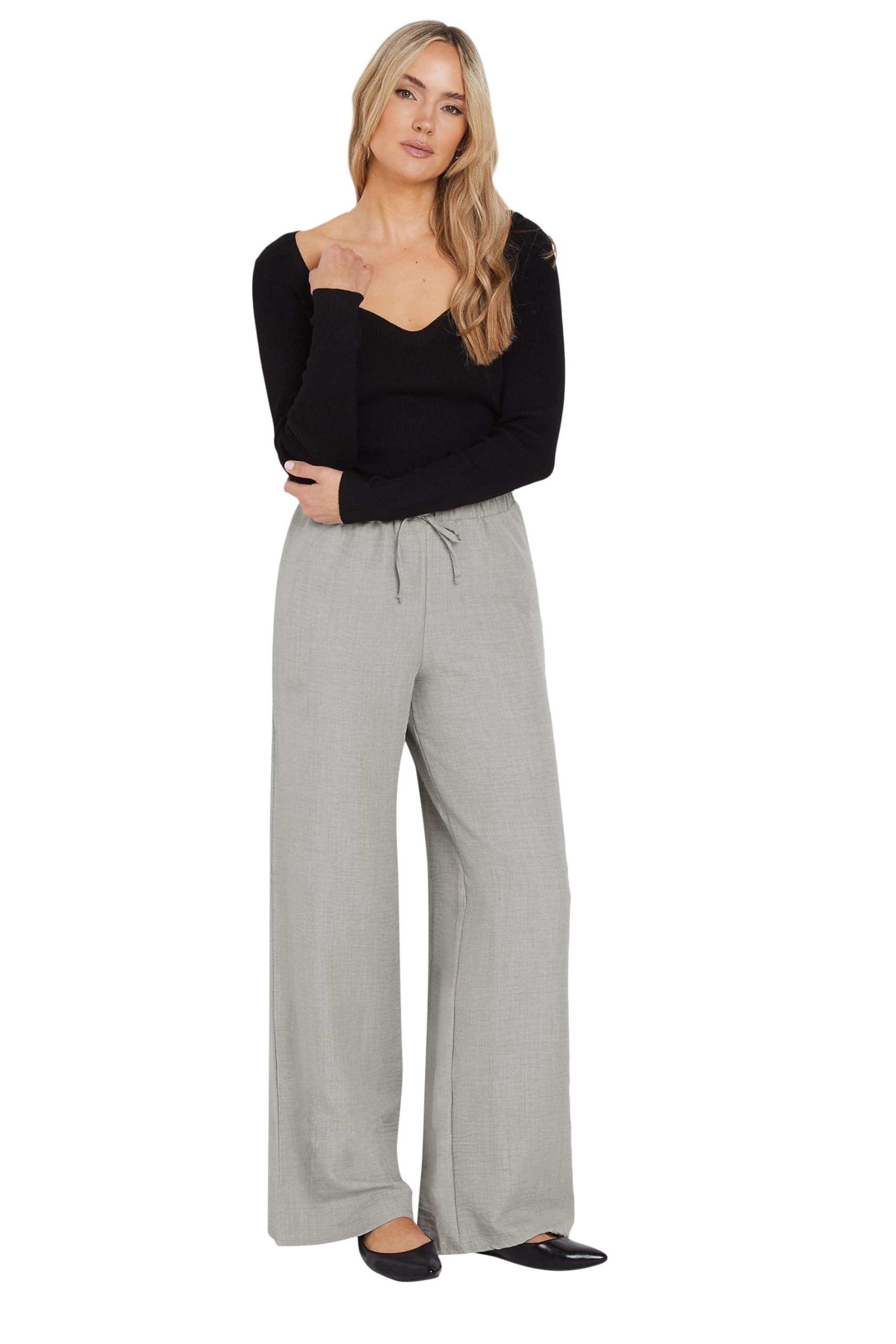 Long Tall Sally Women's Grey Tall Wide Leg Trousers In 14XL