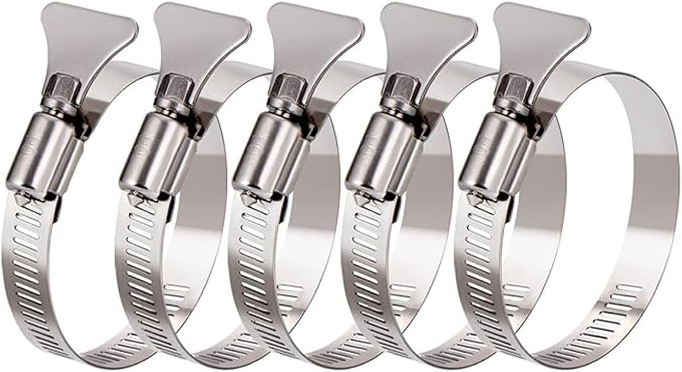 2 inch Hose Clamp, 5 PCS Adjustable 1.5"-2.5" Diameter Hose Clamps With Easy Turn Thumb Screw, 304 Stainless Steel Hose Clamps For Securing Hose, and Mechanical Applications