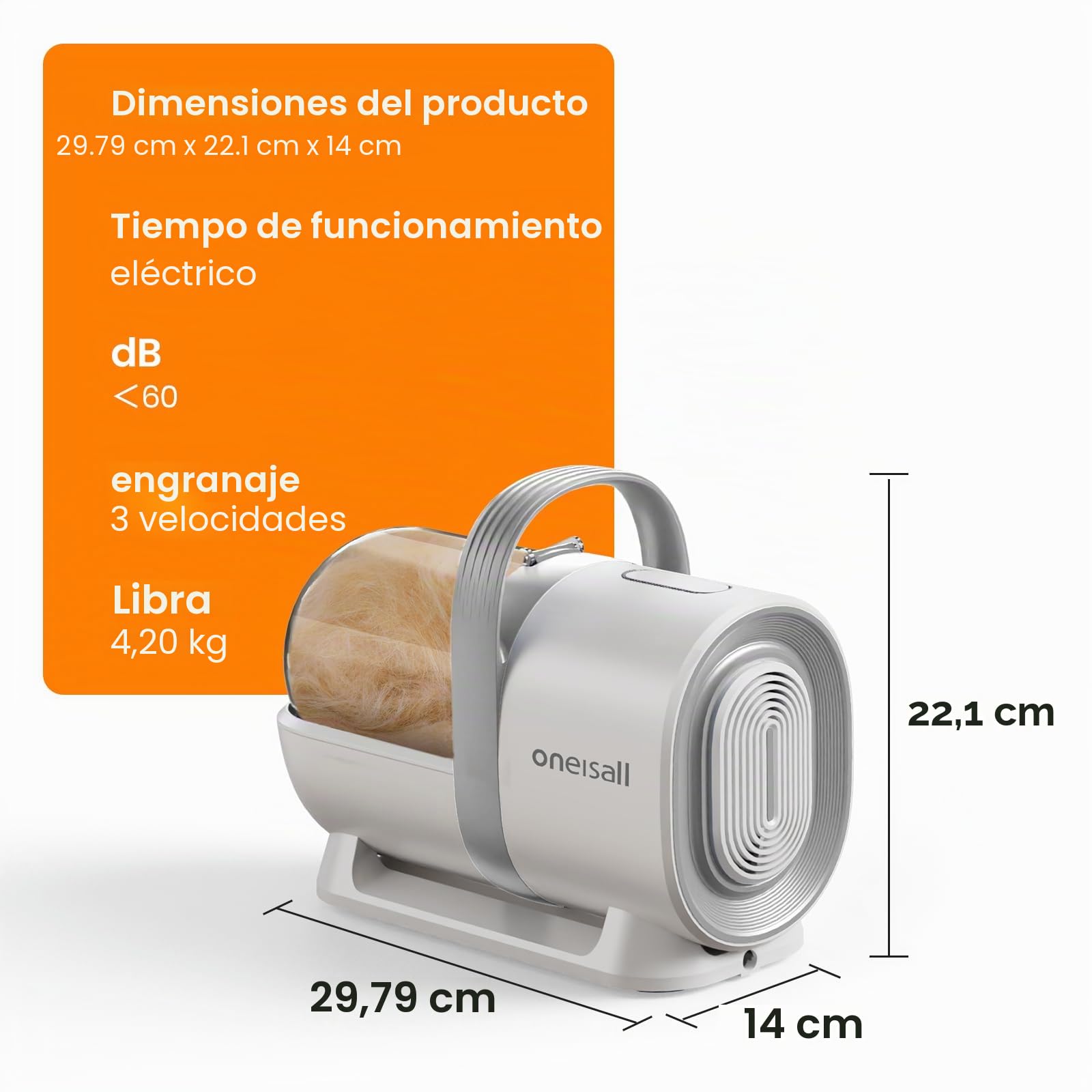 oneisall Aspiradora de pelo para perros y kit de aseo para perros (Gris)