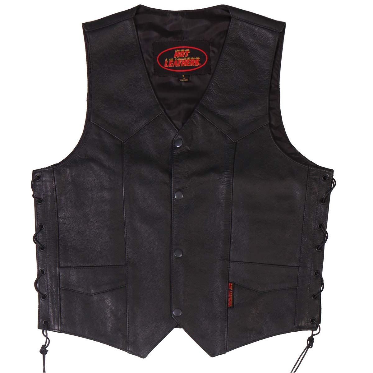 Hot Leathers Men's Heavy Leather Vest with Side Lace (Black, X-Large)
