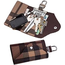 Women Leather Car Key Holder Bag, Men Keychain Case Wallet with 6 Loop Hooks Keyring Bag