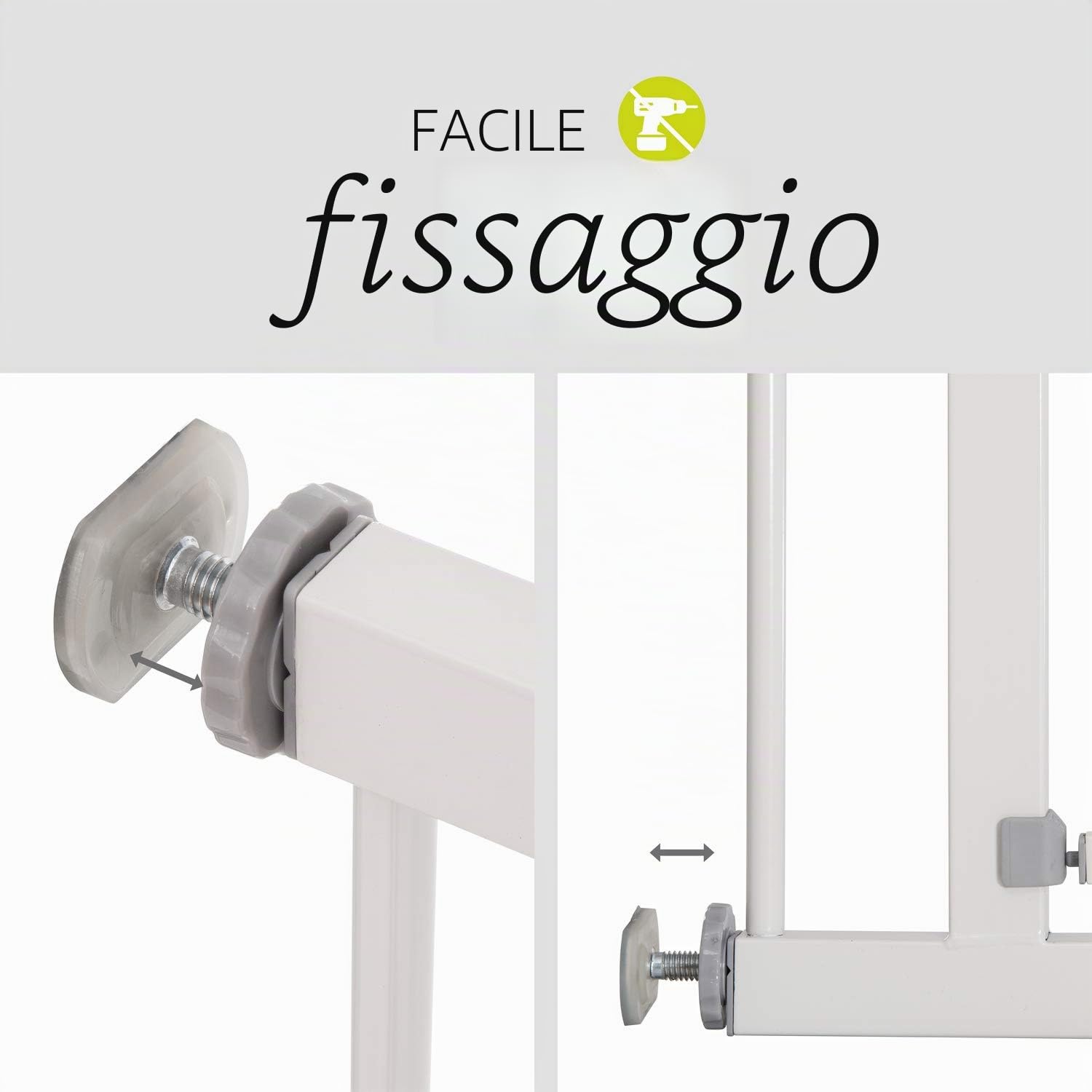 hauck Cancelletto di Sicurezza per Bambini Autoclose N Stop 2 - Cancelletto per Bambini per Aperture da 75-80cm - Fissaggio a Pressione, Chiusura Automatica - Porte e Scale Interne - Metallo, Bianco