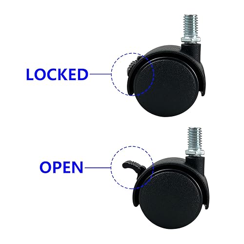 Miniatura 3 de CRLGO 4 ruedas giratorias de plástico de nailon de 1.5 pulgadas con frenos, repuesto de ruedas de nailon M10, ruedas giratorias para carros, ruedas