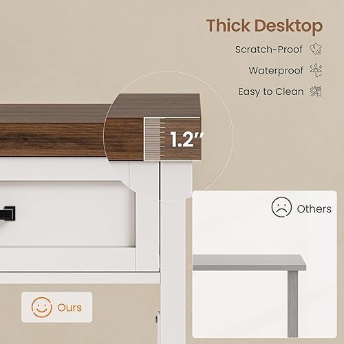 Miniatura 6 de SEDETA Escritorio pequeño de estilo granja con cajones, escritorio de computadora de 40" con estantes de almacenamiento, escritorio blanco para