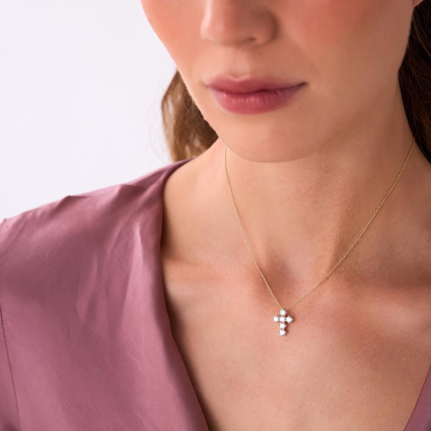 STONEFANS Gold Cross Necklace - Cute 14k Dainty Pendant Plated Chain Diamond Cross Necklace for Women Trendy Simple Non Tarnish Prom Jewelry Bridesmaid Gifts - Image 7