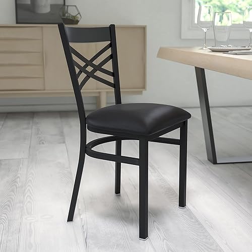 Miniatura 2 de Flash Furniture Hercules Series "X" Back Metal Restaurant Chairs, Modern Upholstered Armless Dining Chairs for Restaurants/Kitchens, Set of 2, Black