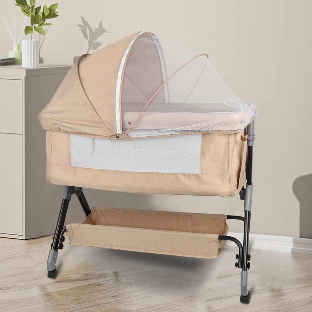 HUOLE Lit Cododo Bebe 4 Niveaux Couffin Dormir Securite Portable Plier Nouveau-ne 104x52x100-110 cm Blanc casse