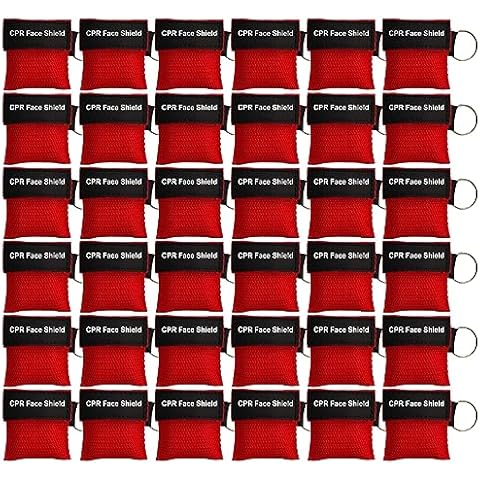 ELYSAID 100Pcs/Pack CPR Mask with Keychain CPR Face Shield with One Way Valve Breathing Barrier for AED Training Mouth to Mouth First Aid Red Pouch Logo Cpr Face Shiled Cover