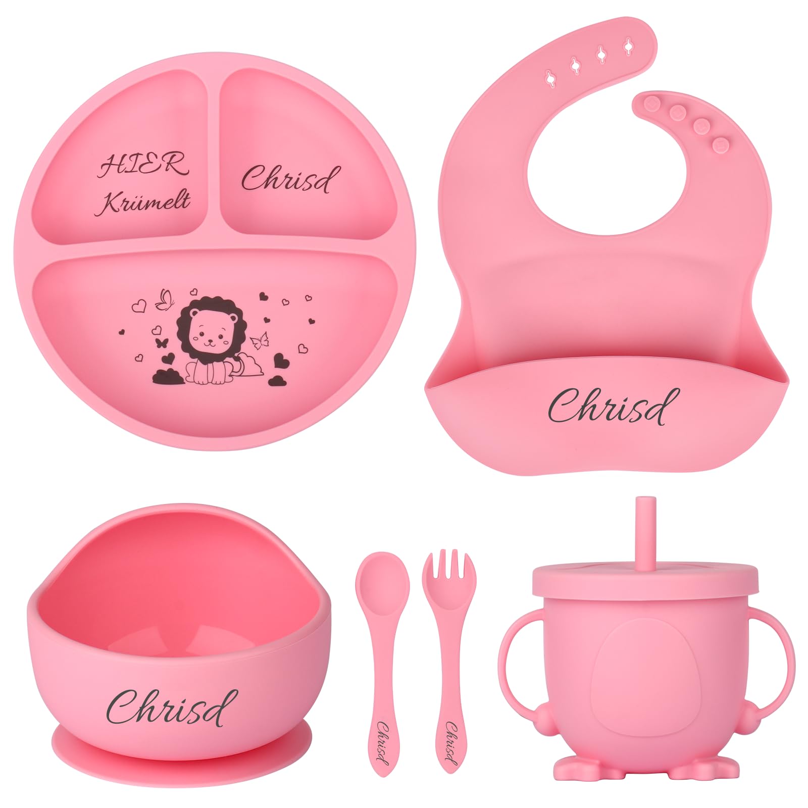 OXYEFEI Personalisierter Babyteller mit Saugnapf, Silikon Teller Baby mit Namen Beikost Baby Zubehör Personalisierte Geschenk Taufe Mädchen,Junge (Rosa)