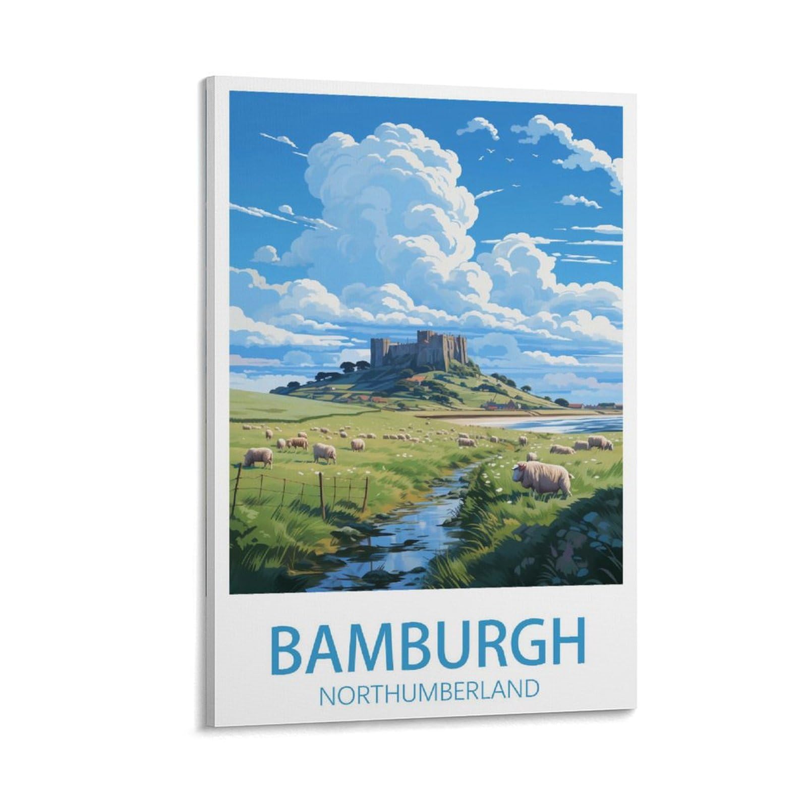 KLYCHF Bamburgh Northumberland Vintage Travel Posters Landscape 08x12inch(20x30cm) Wall Art Picture Print Canvas Art Poster Modern Family Bedroom Decor Posters