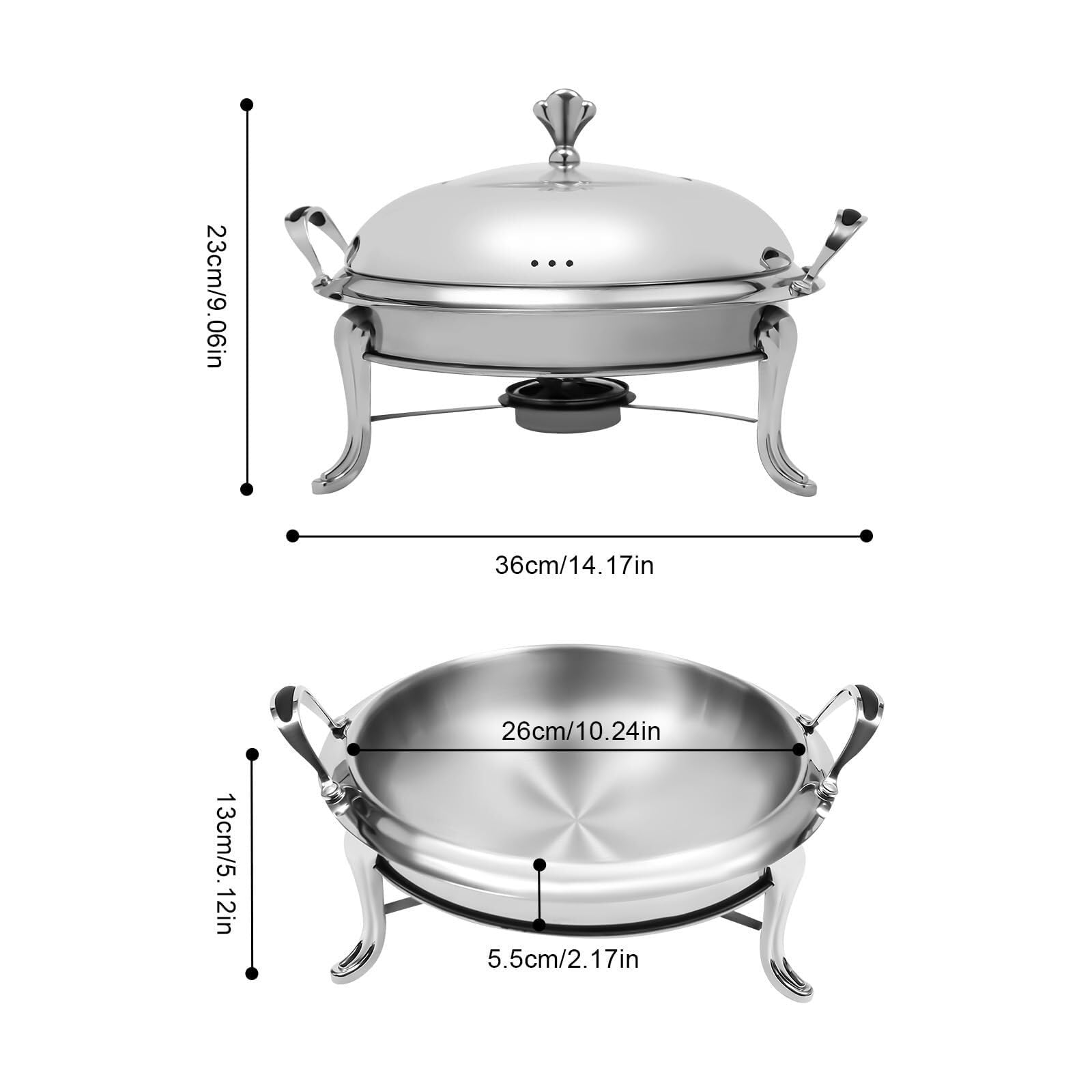 Scaldavivande Rotondo in Acciaio Inossidabile Chafer Roll Top