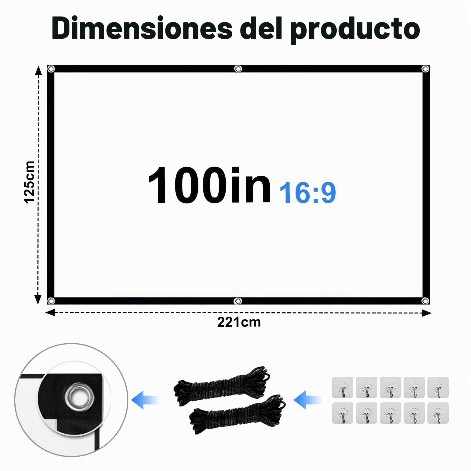 Pantalla de Proyección, 100 Pulgadas 16:9 HD Antiarrugas Plegable Portátil Lavable Tela Proyecto Pantalla de Proyección Plegable Antiarrugas Pantallas de Proyección Reversibles Casa Oficina Ycamping