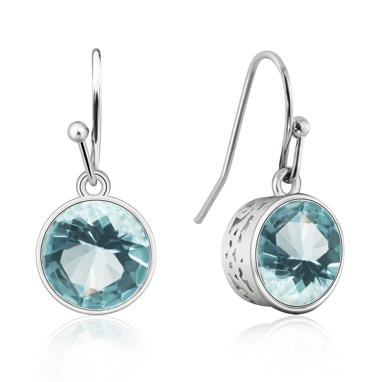 Silver Aquamarine Dangle Earrings for Women Blue Birthstone Earrings Crystal Drop Earrings Hypoallergenic Handmade Jewellery for Gifts