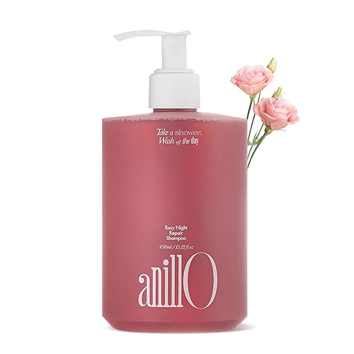 ANILLO Rosy Night Repair Shampoo 15.2 fl oz 15.22 fl oz, champú vegano de reparación diaria con agua de rosas de damasco y complejo de ceramida