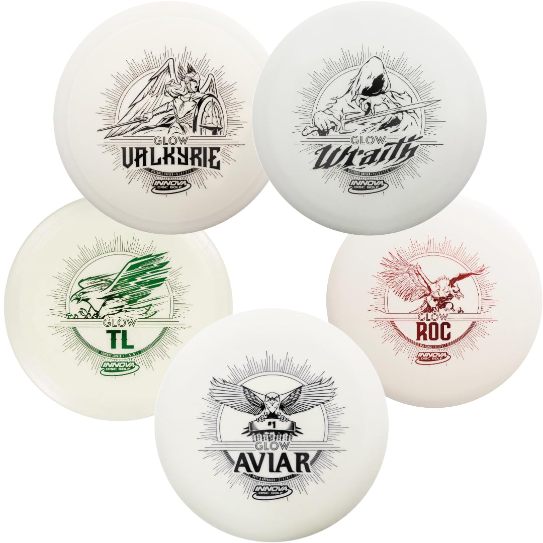 INNOVA Glow Disc Golf Starter Set – 140-180g – DX Putter, Mid-Range, & Drivers PDGA Approved Disc Golf Set