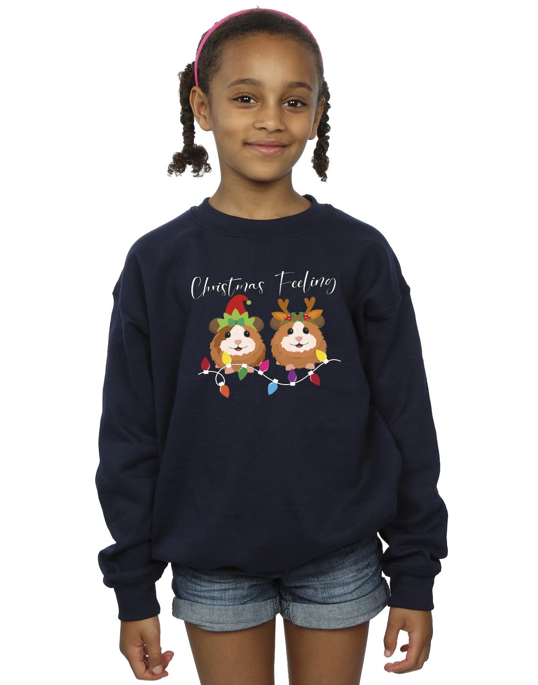 Absolute Cult Girls Navy Blue Christmas Guinea Pig Christmas Feeling Sweatshirt 9-11 Years