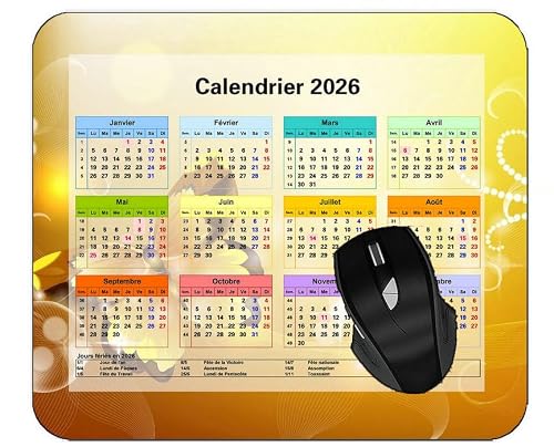 2026 Calendrier Tapis de Souris Mousepad de Bureau Jeu Basique,Tonalité d'angle De Couleur De Lumière De Ligne Tapis de Souris antidérapant,Accessoires de Jeu Mac et PC