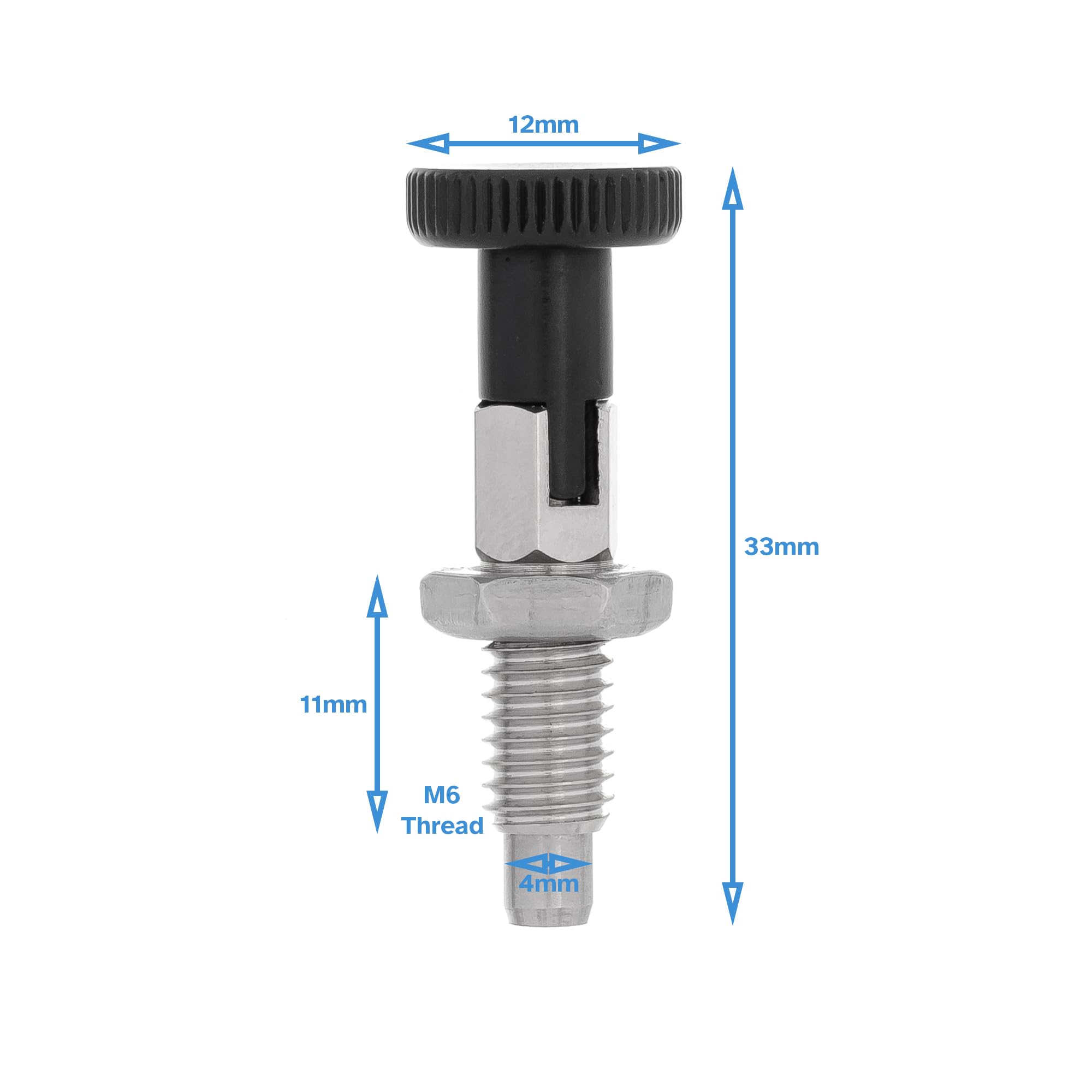HALLMERS M6 x 1.0 x 11mm Thread 4mm Pin Diameter Indexing Self Locking Spring Plunger with Hex Knob - Stainless Steel Retractable Bolt Notch Threaded Index Mechanism Accessory Tool