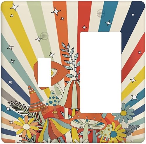 Miniatura 113 de 70s Retro Sun 1 Gang Outlet Covers Dúplex Receptáculo Hippie Hongo Placa de pared Decorativa Boho Sol Sunrise placa frontal Placa de interruptor