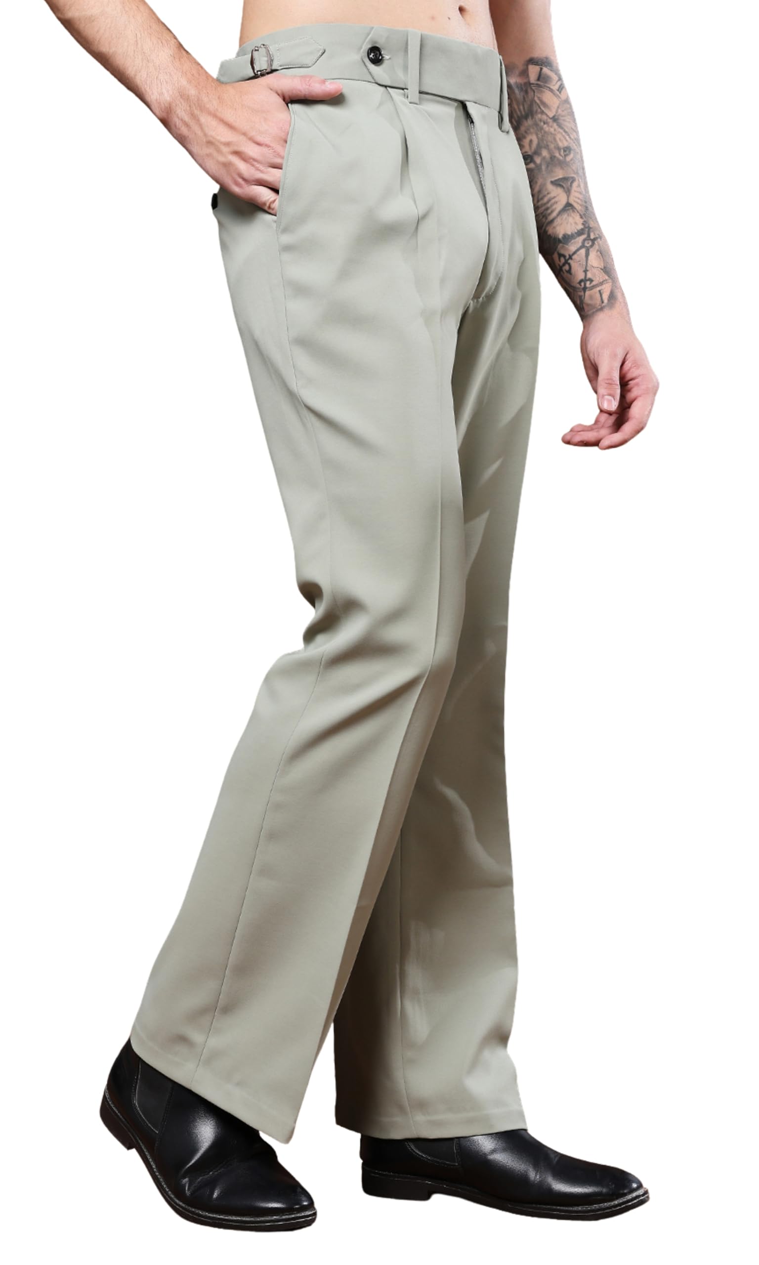 Gurkha Pants for Men | Trouser for Men | Formal Pant | Single Button | Bell Bottom Trouser High Waist Pleated Casual Trousers | Flared Bottom Leg Pants for Office Smart Casual Travel Party-picture-21
