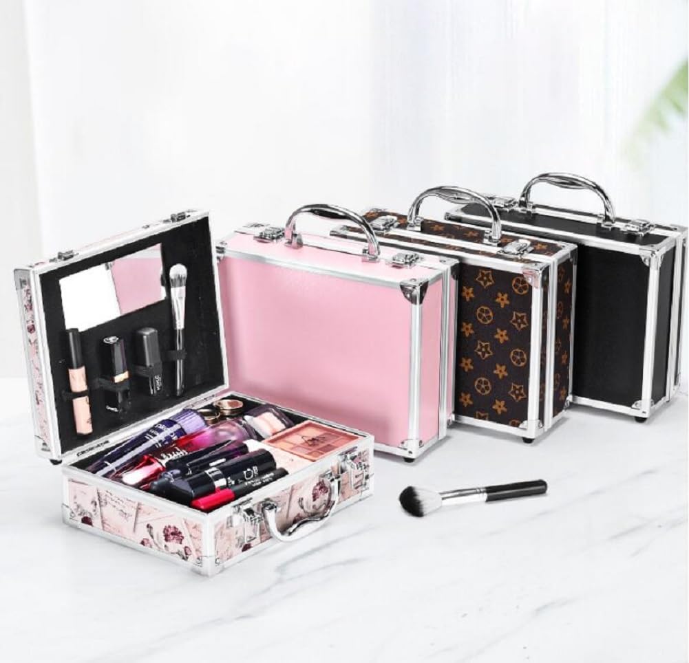 Kosmetikkoffer Groß Schminkkoffer Make Up Koffer Friseurkoffer Nagelkoffer Beauty Case Makeup Organizer Koffer Mit Schloss,Braun