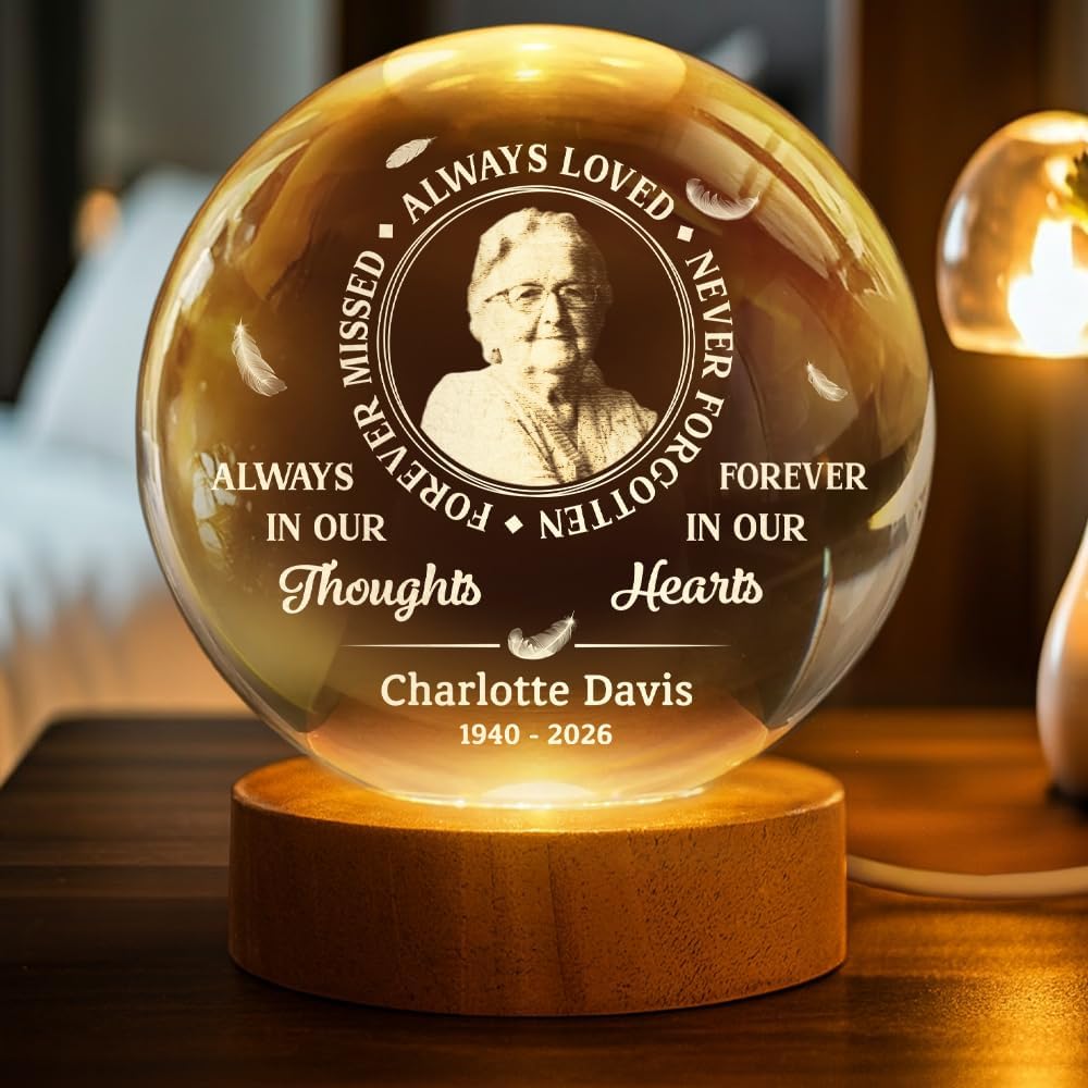 Personalized Crystal Globe Lamp - Memorial Keepsake with Photo, Sympathy Gift of Remembrance, Holiday Home Decoration - Custom Photo When You Miss Me