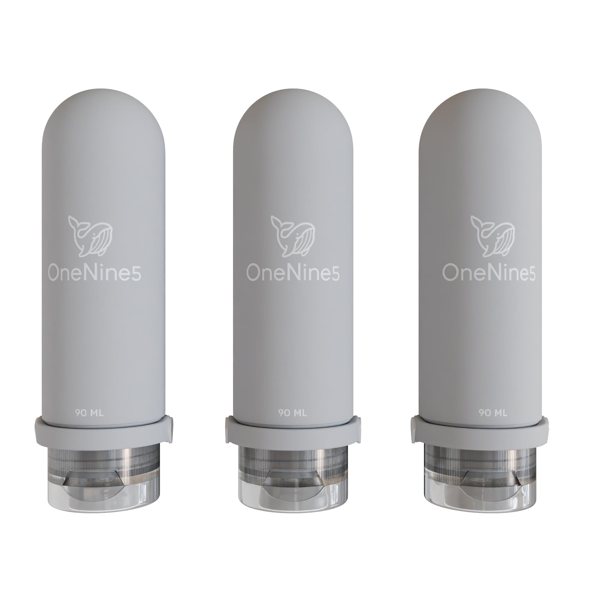 OneNine5 Travel Bottles for Toiletries 3-Pack 90ml (Grey) Travel Essentials Silicone Refillable Travel Liquid Bottles. Airline Approved 100ml Travel Bottles for Travel Toiletries.