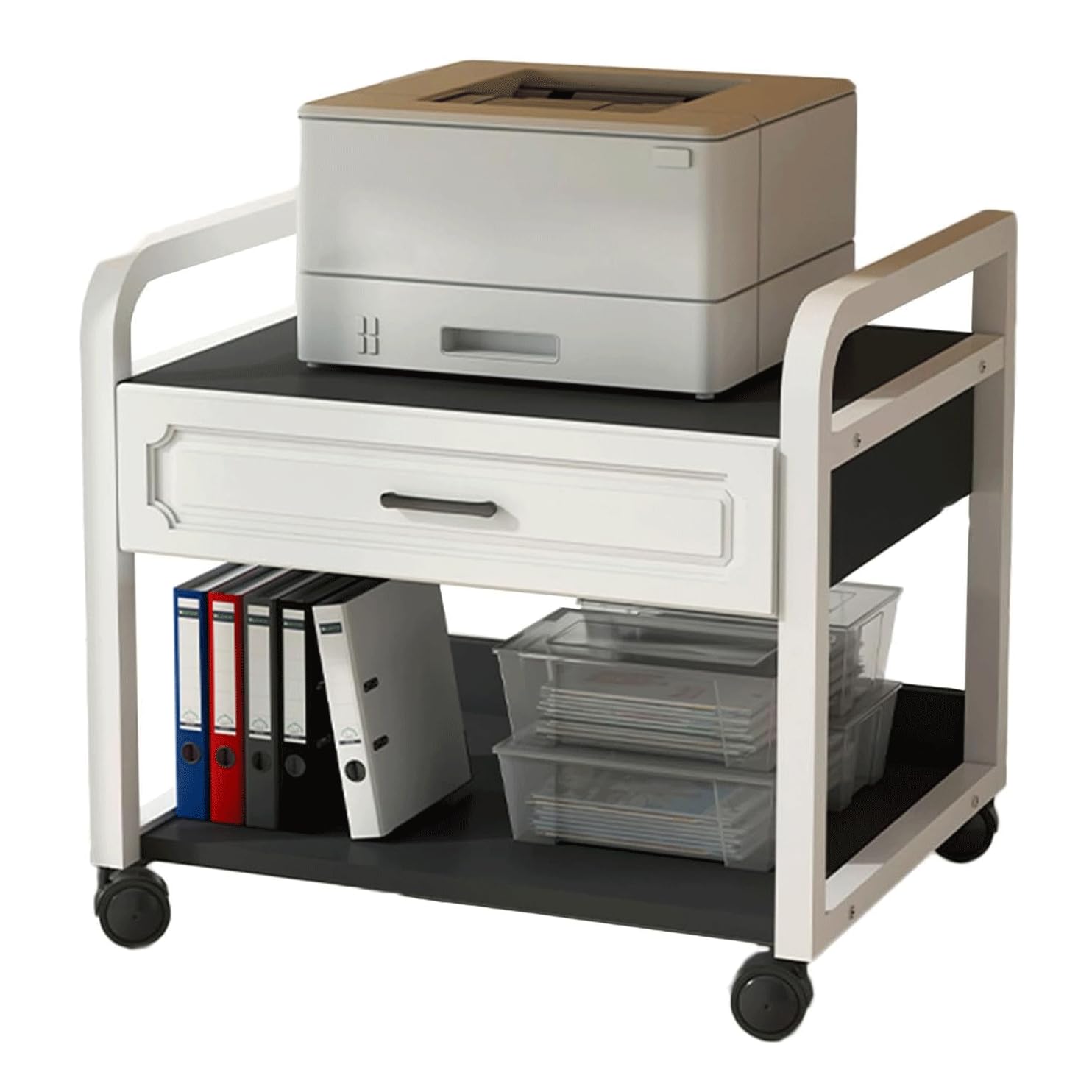 DFGHNBVC Mobile Printer Cart With Wheels And 2 Tiers For Home Office Organization And Space Saving,White 2-55Cm