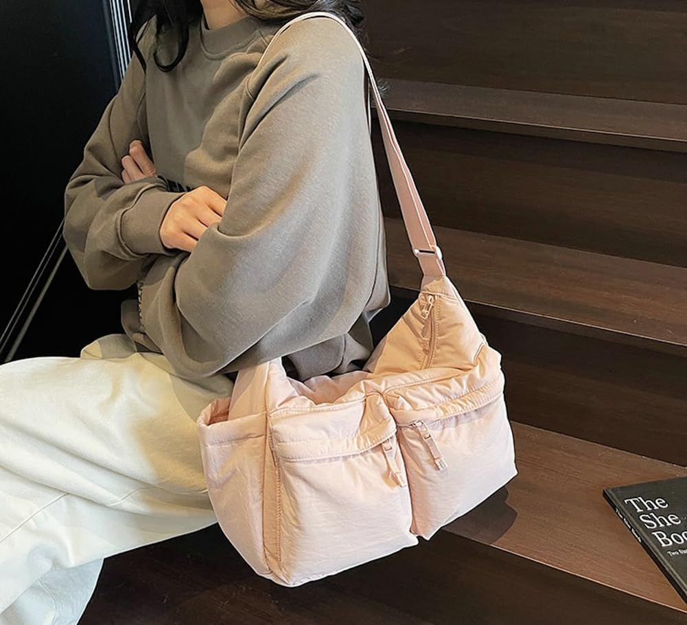 Nylon Large Crossbody Messenger Bag for Women Slouchy Multi-pocket Shoulder Tote Purse Waterproof Crossbody Bag
