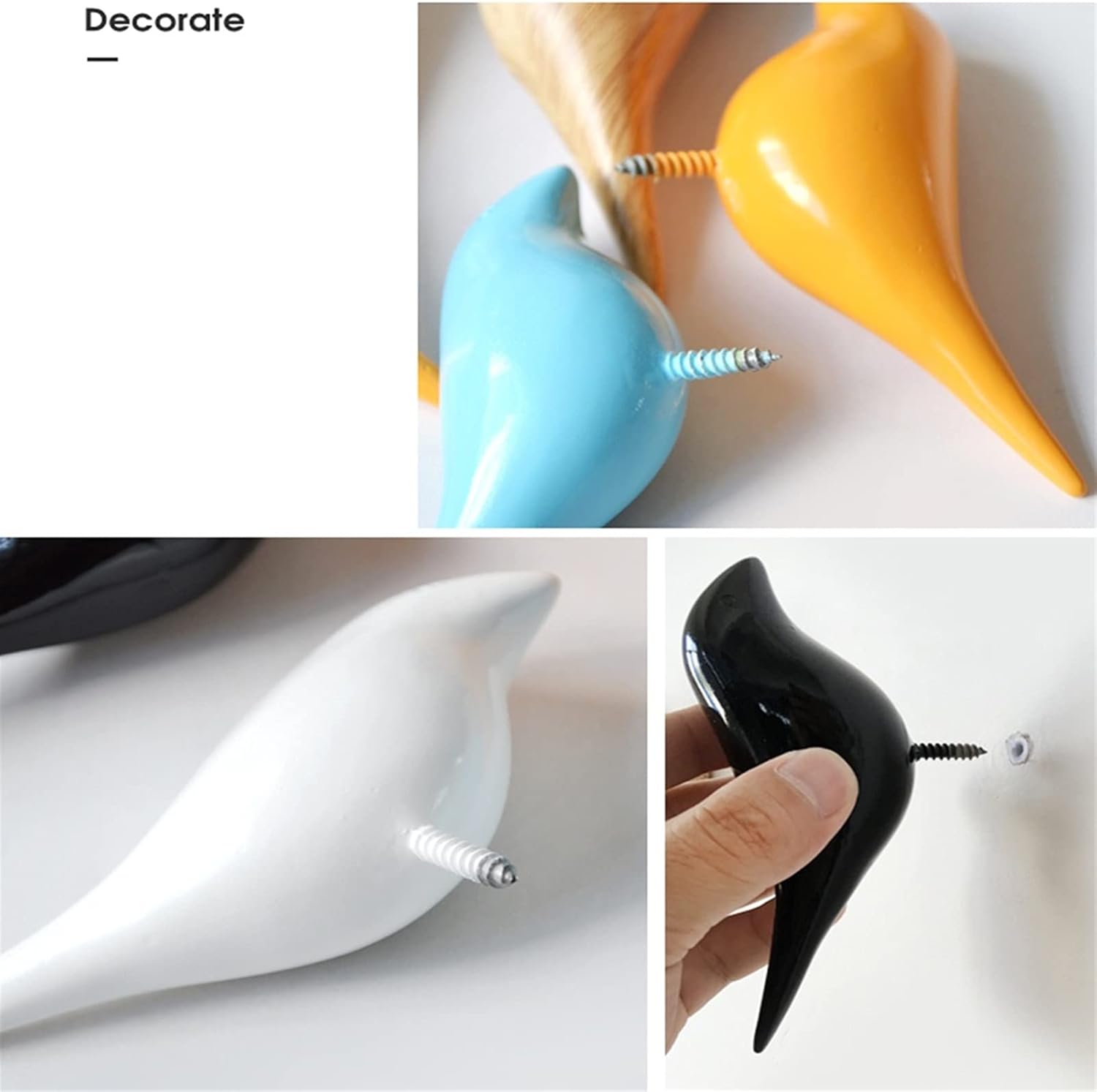Clothes-hat Rack Small Bird Decoration Hook Family Wall Hanging Resin Coat Rack Screw Installation Coat Hook for Living Room Shop Bedroom, a Pack of Six Cloak Rack