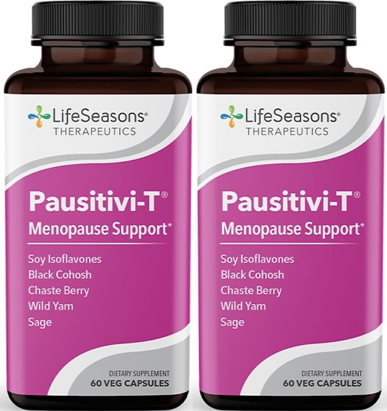 Pausitivi-T - Menopause Support Supplement - Relief for Hot Flashes, Hormone Imbalance & Night Sweats - Nourishes Tissue - Sage, Chasteberry, Soy Isoflavones & Black Cohosh - 60 Capsules (Pack of 2)