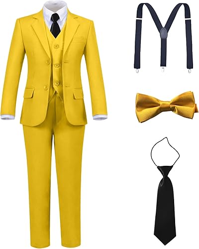 Boys Suit Slim fit Toddler Tuxedo Suits Kids Wedding Ring Bearer Outfit Yellow S