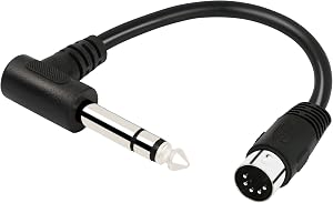 1/4 Inch to DIN 5 Pin Cable 90 Degree 6.35mm Male to MIDI 5Pin Male TRS Stereo Audio Cable for Speaker, Amplifier, Mixe, MIDI Keyboard etc (20 cm)