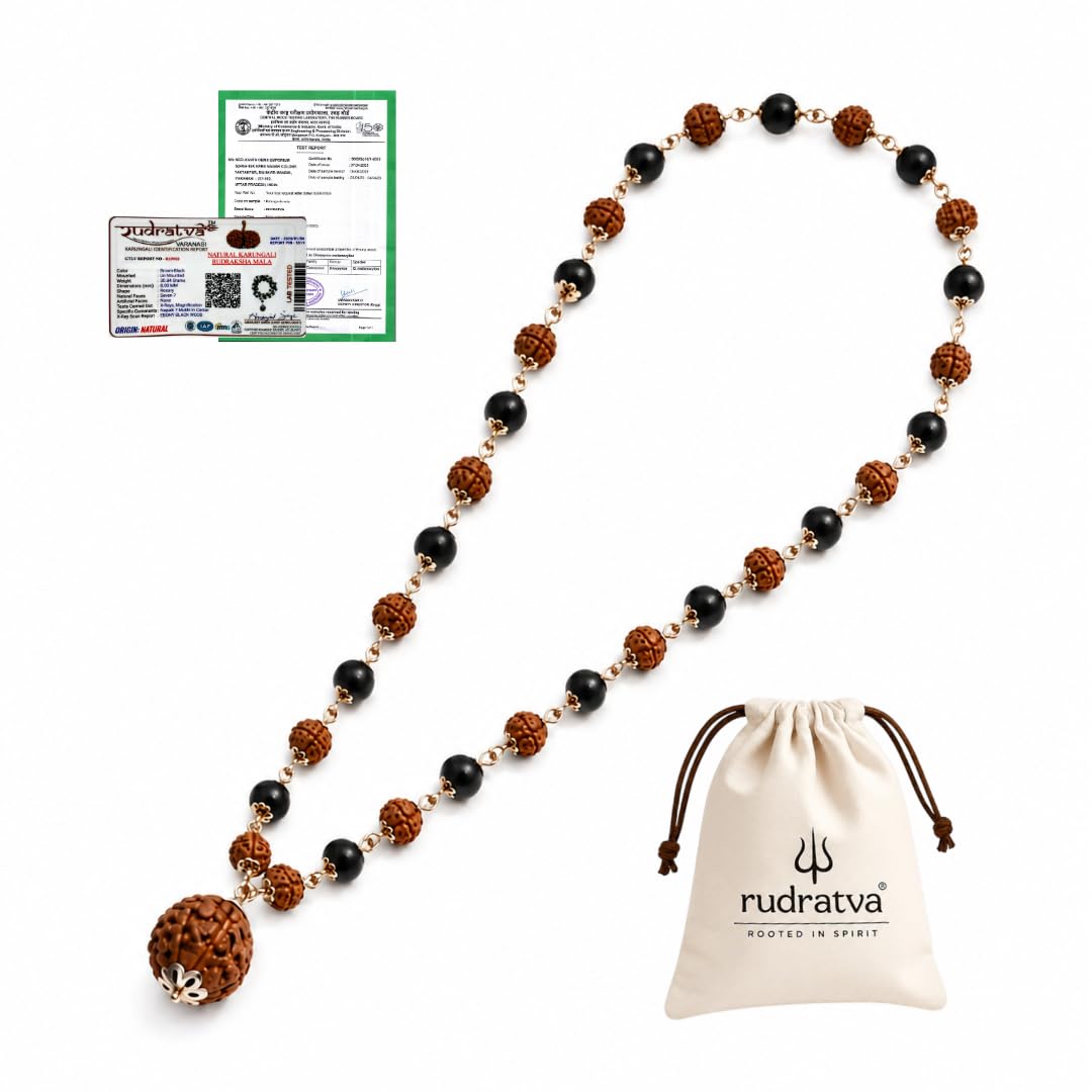 Rudratva Original Karungali & Rudraksha Mala | 54 Beads with 7 Mukhi Powerful Rudraksha Pendant | Govt. Lab Certified | Silver Capped Natural Energy Mala for Positivity, Protection & Spiritual Growth-image-20
