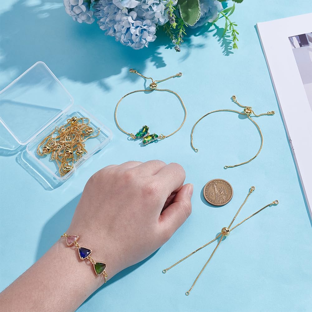 18 Chaînes Coulissantes En Acier Inoxydable 304 - Pour Fabrication De Bracelets Réglables, Avec Perles En Laiton - Longueur ~9,4 Cm