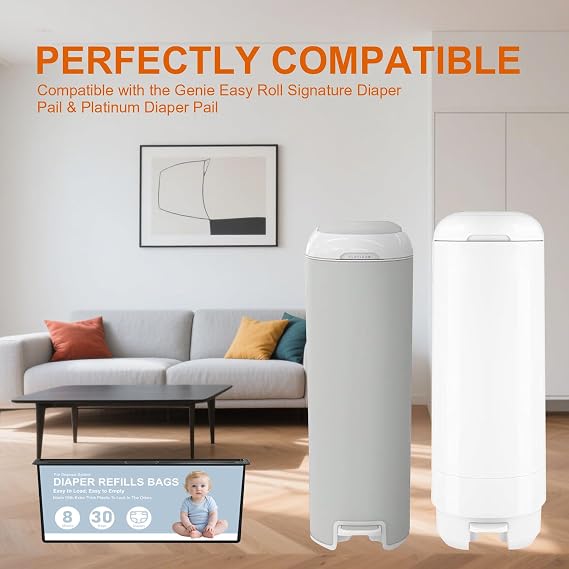 おむつペール詰め替えバッグ Genie Easy Roll SignatureとPlatinum Diaper Pailに対応 90枚入り 新生児用おむつ4200枚まで収納可能 7層防臭技術 3パック