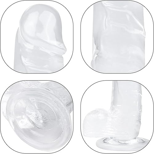 Miniatura 3 de Consolador realista de 6.1 pulgadas, consolador transparente con fuerte ventosa para jugar con manos libres, material suave, juguetes sexuales para
