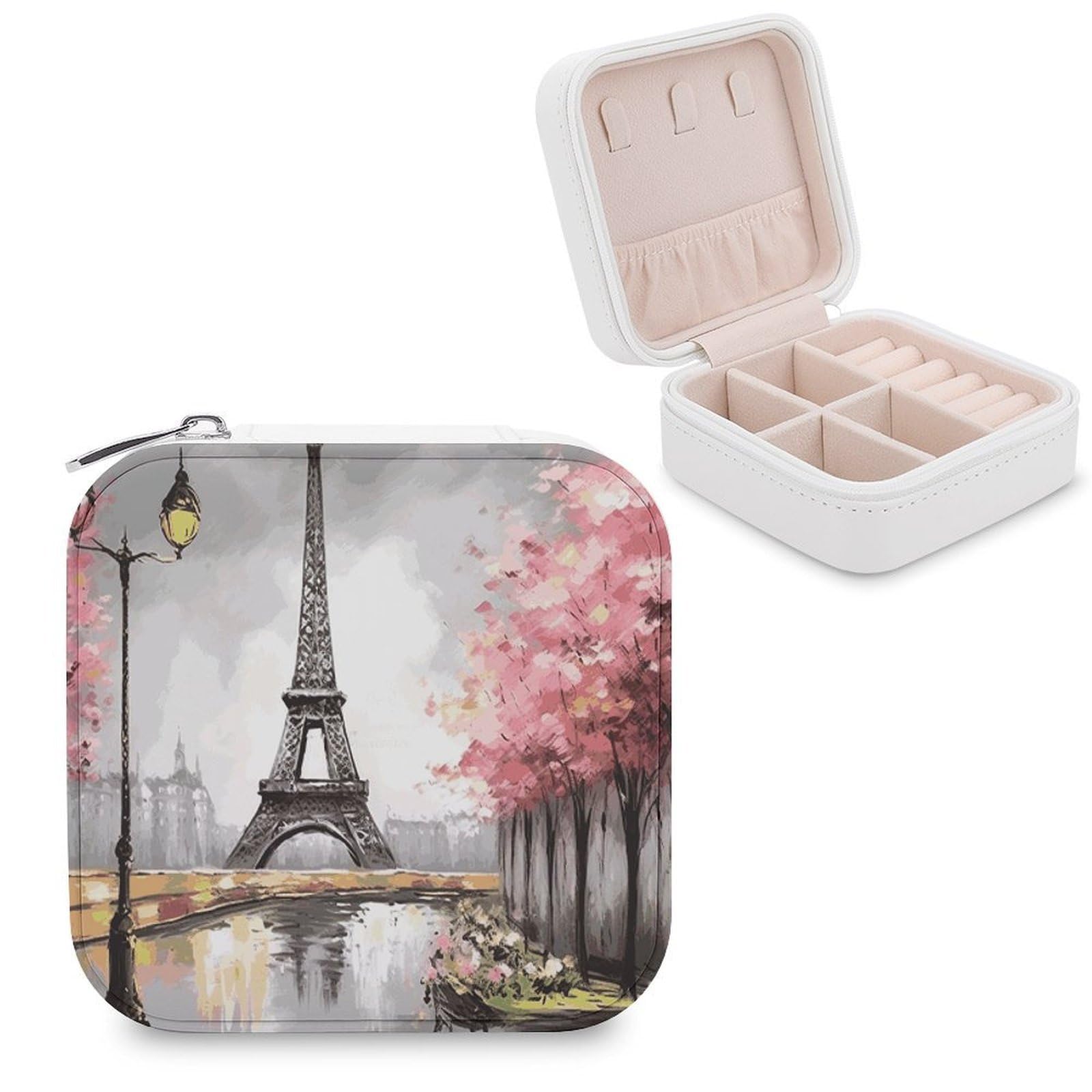 LZQPOEAS Paris Eiffel Tower Jewelry Box Mini Jewelry Travel Case Trendy Stuff Ring Box Custom PU Leather Jewelry Boxes Portable Jewelry Case Earring Storage Organizer for Girls Women