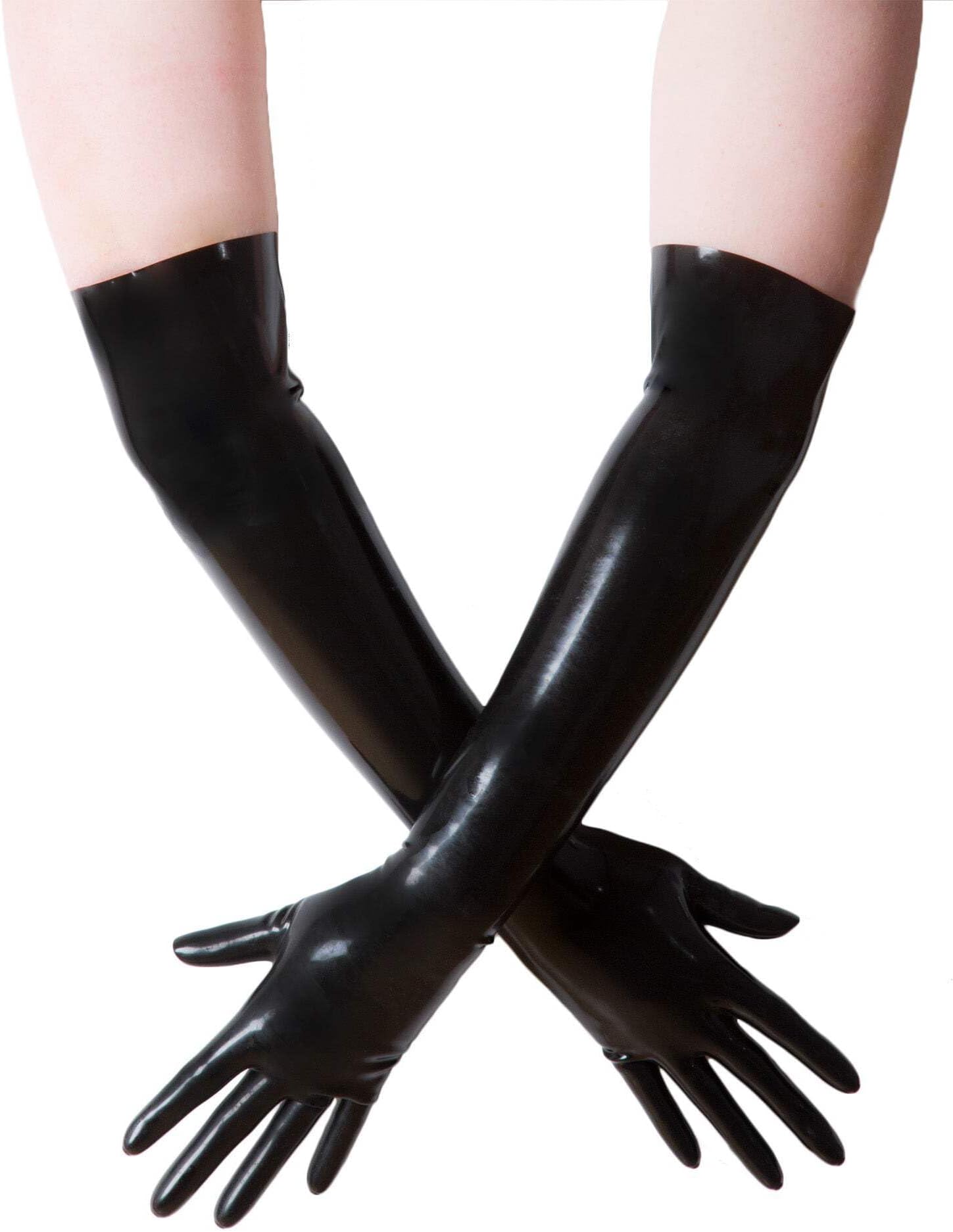 HONOUR Female Women Fashion Seamless Elbow Length Latex Gloves in Black