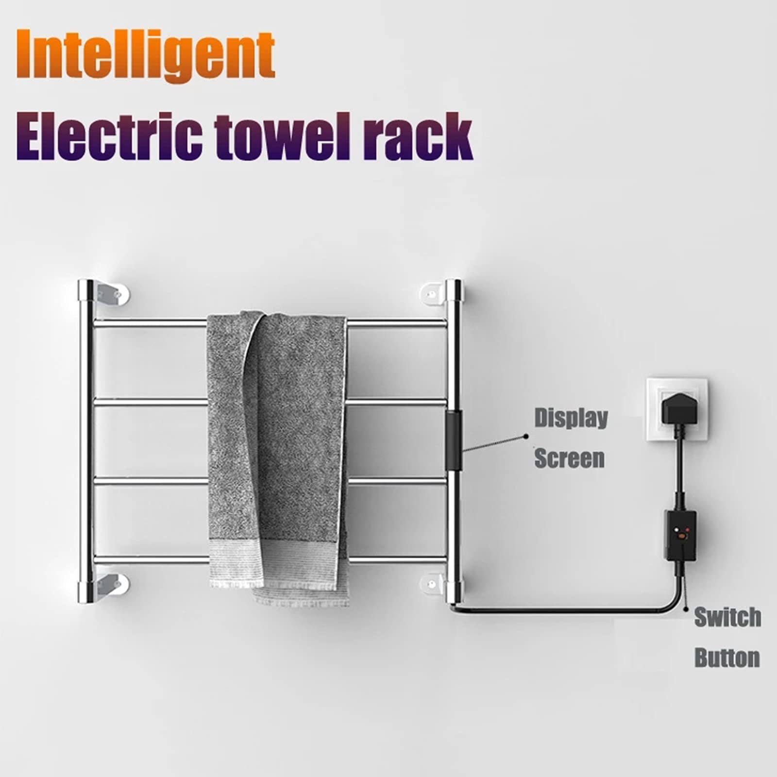ZQFIDFYR 304 Stainless Steel Electric Heated Towel Rack with LED Timer, Intelligent Constant Temperature Towel Warmer and Drying Rack, Wall-Mounted Hotel Bathroom Heated Towel Rail