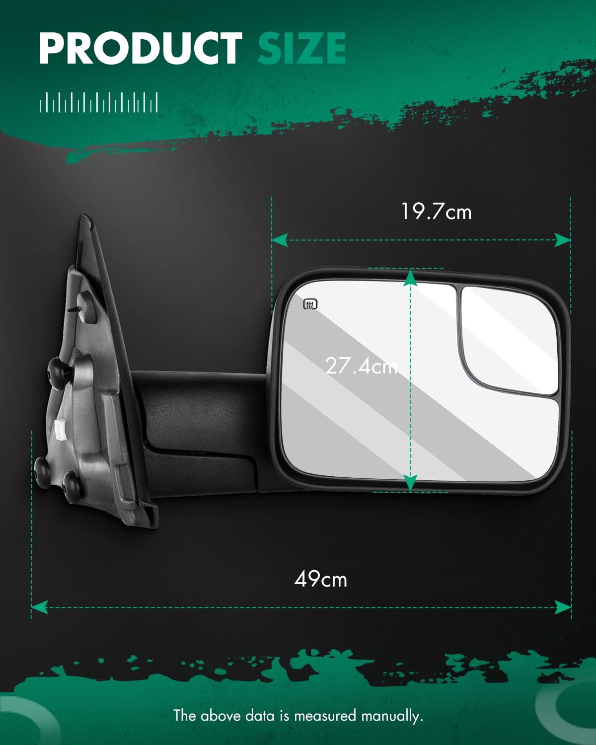 SCITOO Towing Mirrors fit for Dodge for Ram Exterior Accessories Mirrors fit 02-08 for Ram 1500 03-09 for Dodge for Ram 2500 3500 Blind spot mirror Telescoping Features (02-08 power heated mirrors)