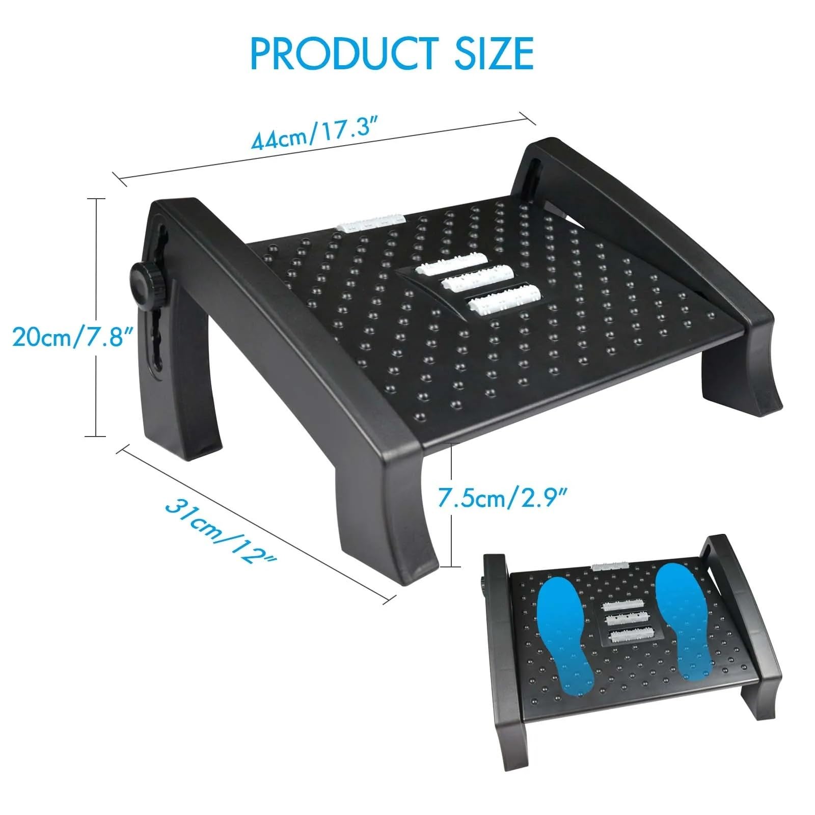 Reposapies de Oficina Reposapiés debajo del escritorio con superficie de masaje Reposapiés ergonómico ajustable en 6 posiciones de altura con patas firmes antideslizantes for oficina en casa para Ofic