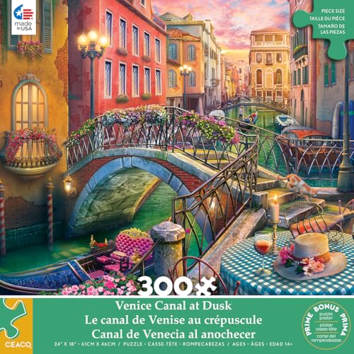 Rompecabezas Ceaco - Canal de Venecia al Atardecer - 300 piezas grandes para adultos | Arte de Eduard, fabricado en EE.UU., tamaño final 24 x 18 pulgadas, incluye póster, ideal como regalo y para enmarcar miniatura 2