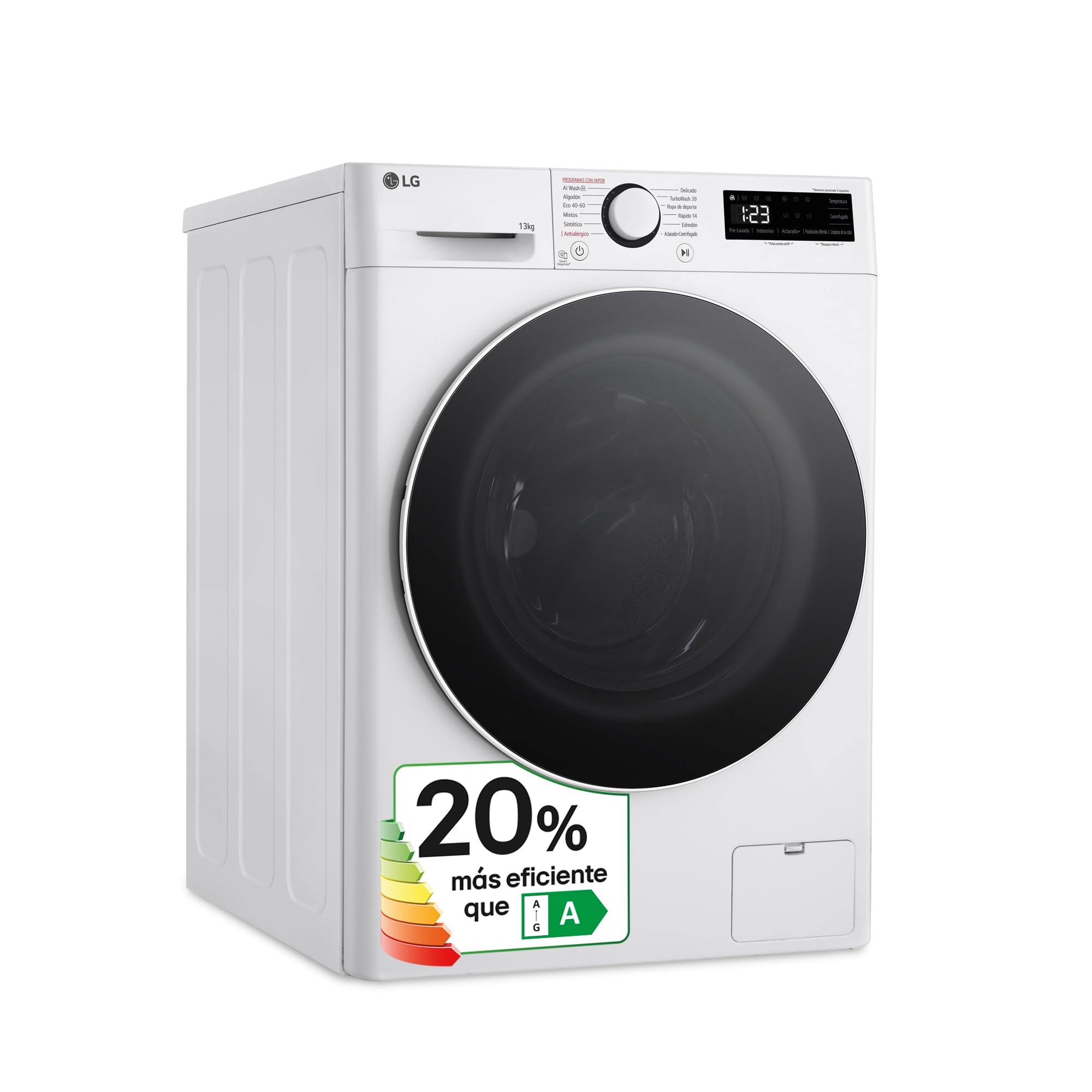 LG F4WR6013A0W - Lavadora Inteligente, 13kg, AI Direct Drive, 1400rpm, Carga Frontal, Clasificación A, TurboWash 360º, Vapor Steam, Serie 600, Blanco